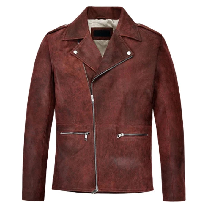 Brickstone Maroon Biker Leather Jacket