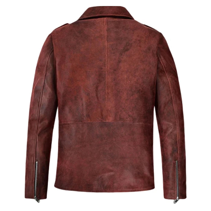 Brickstone Maroon Biker Leather Jacket