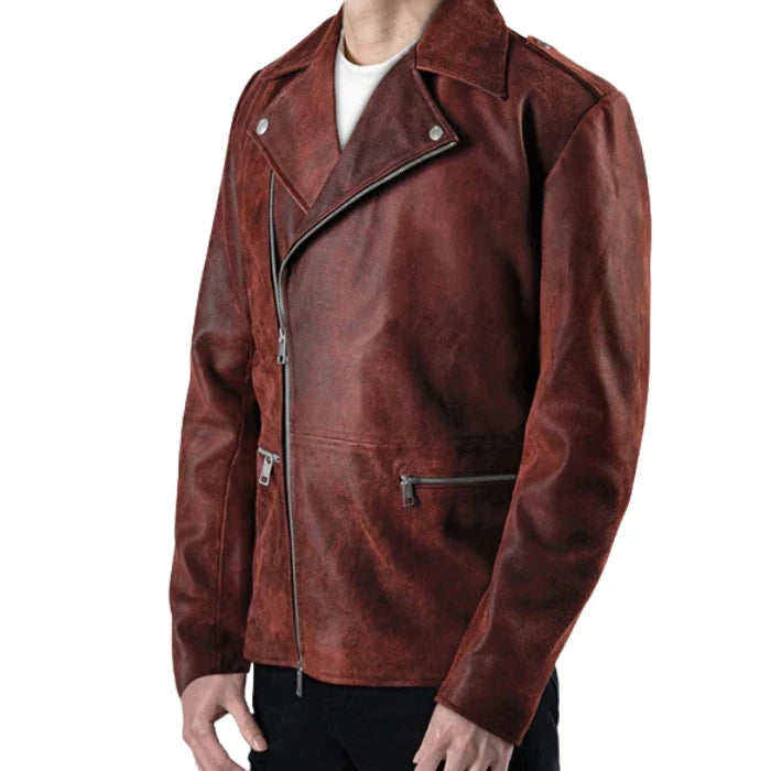 Brickstone Maroon Biker Leather Jacket
