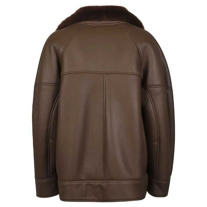 Briselle Brown Leather Shearling Sheepskin Biker Jacket
