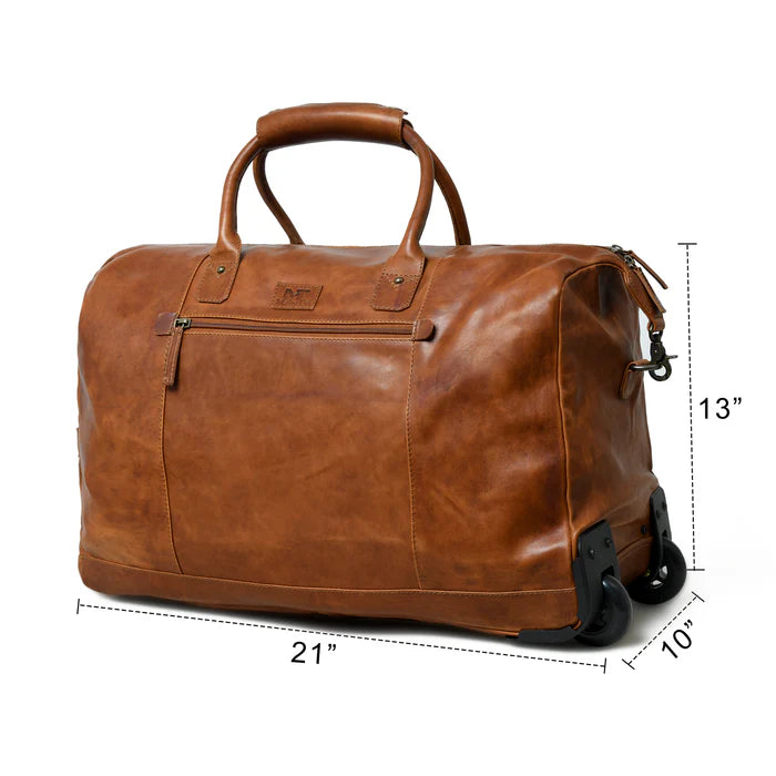Premium Brown Leather Duffle Bag with Wheels