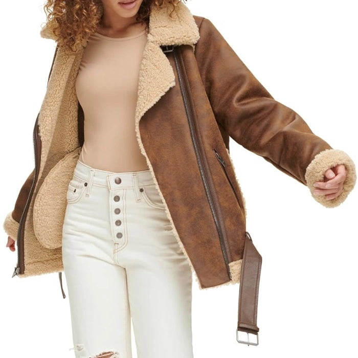 Women's Waxed Sherpa Fur Leather Jacket