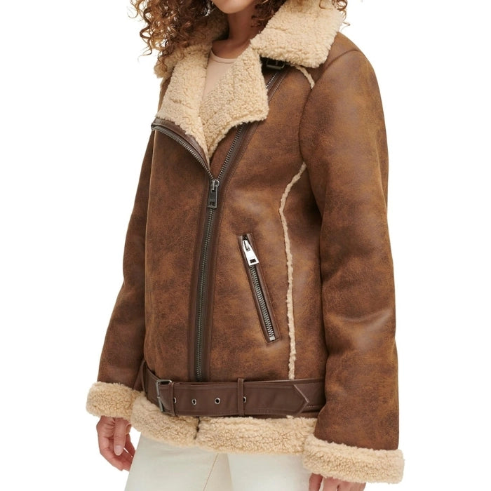 Women's Waxed Sherpa Fur Leather Jacket