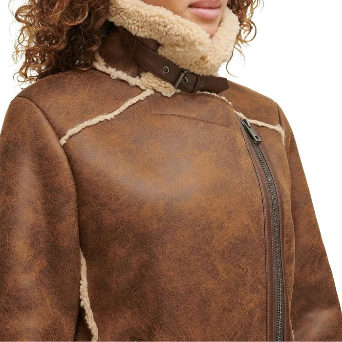 Women's Waxed Sherpa Fur Leather Jacket