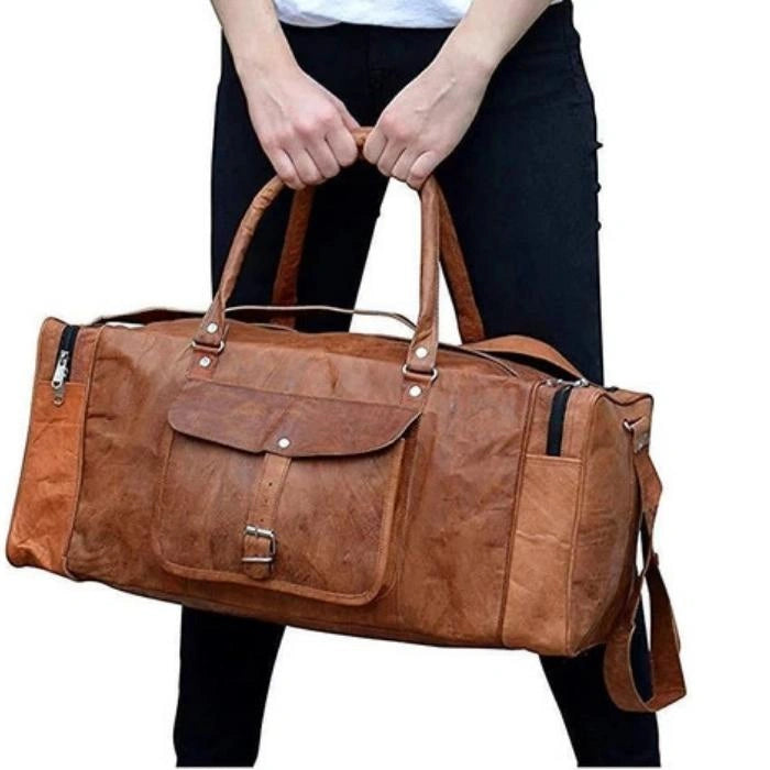 Classic Tan Leather Duffle Bag