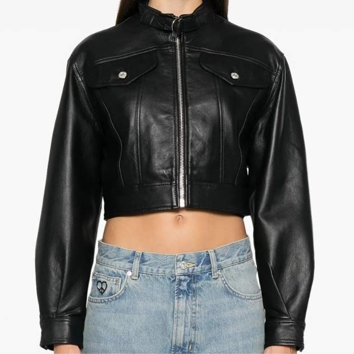 Classic Cropped Leather Moto Jacket