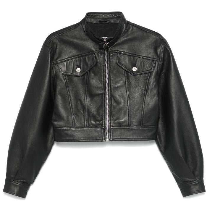 Classic Cropped Leather Moto Jacket