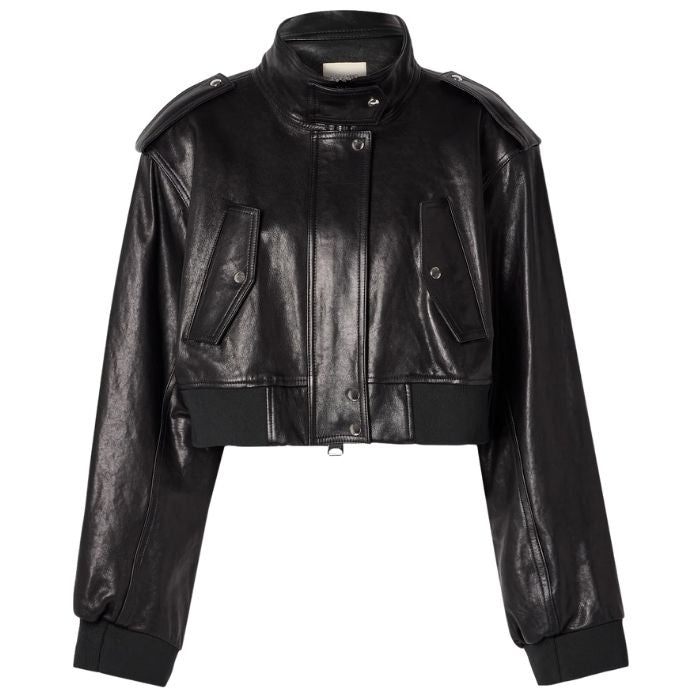 Ayra Cropped Leather Bomber Jacket