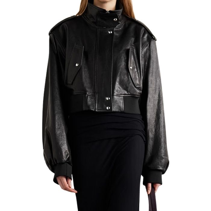 Ayra Cropped Leather Bomber Jacket
