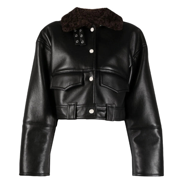 Drix Cropped Leather Jacket Fur Collar