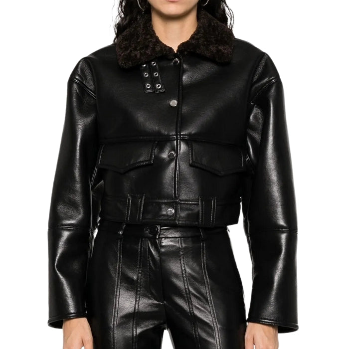 Drix Cropped Leather Jacket Fur Collar