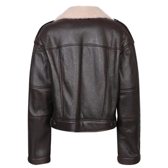 Elvani Shearling-Collar Cropped Biker Jacket