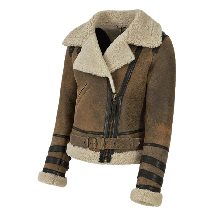 Elyssia B3 Aviator Women's Shearling Jacket Brown