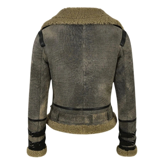 Elyssia B3 Aviator Women's Shearling Jacket Olive