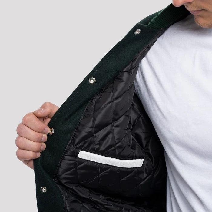 Emerald Green Wool Body & Bright White Sleeves Varsity Jacket