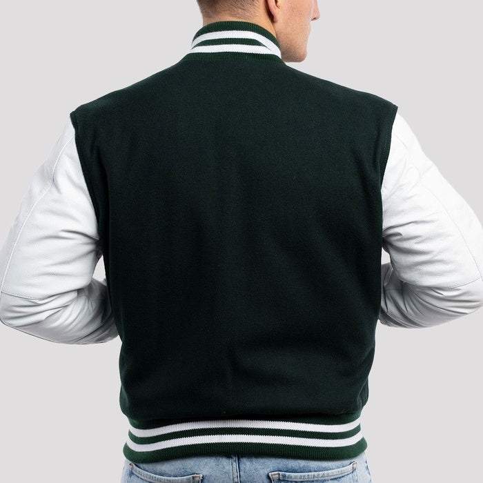 Emerald Green Wool Body & Bright White Sleeves Varsity Jacket