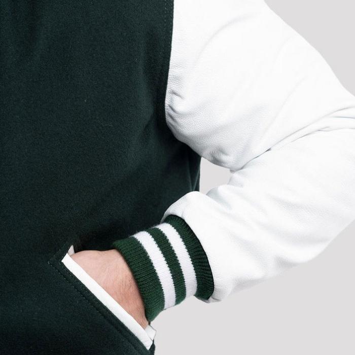 Emerald Green Wool Body & Bright White Sleeves Varsity Jacket