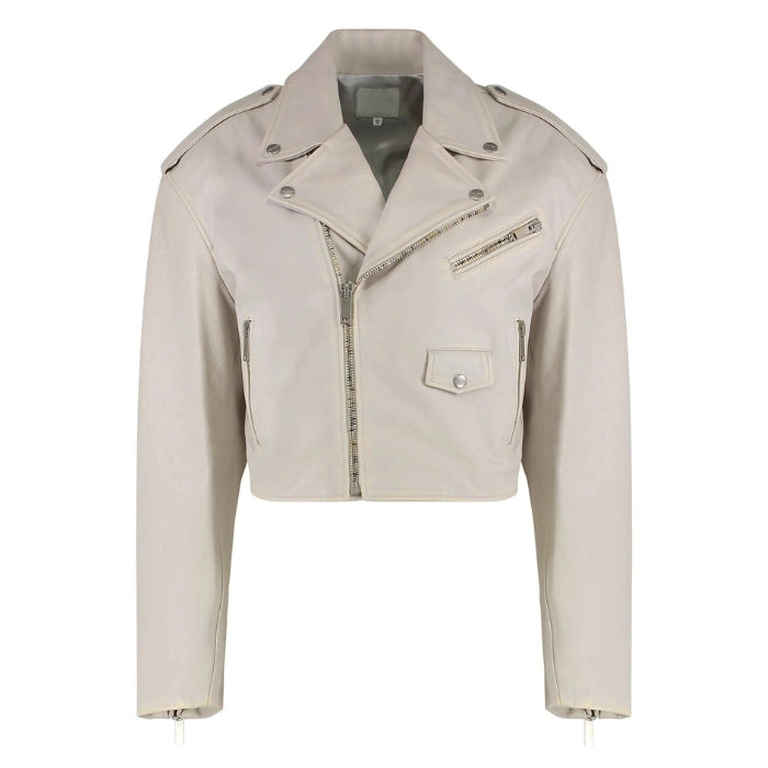 Etrix Cropped Biker Jacket Stone Stone White