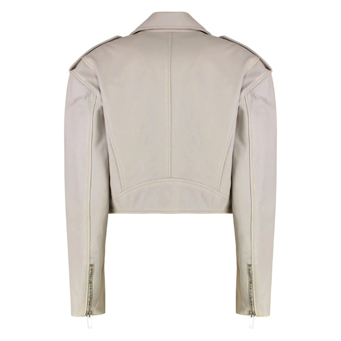 Etrix Cropped Biker Jacket Stone Stone White