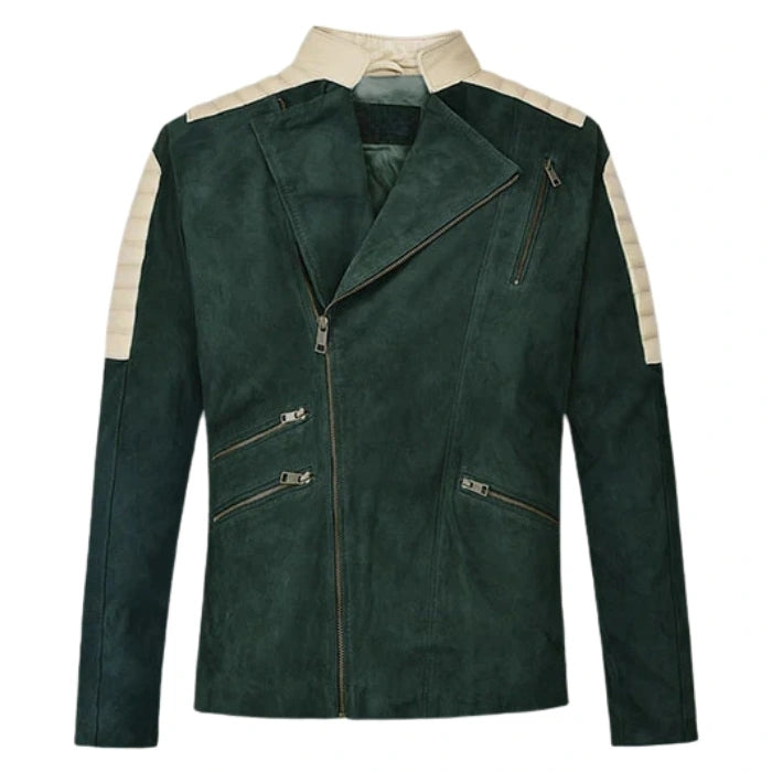 Frontier Timber Green Suede Biker-Style Moto Jacket