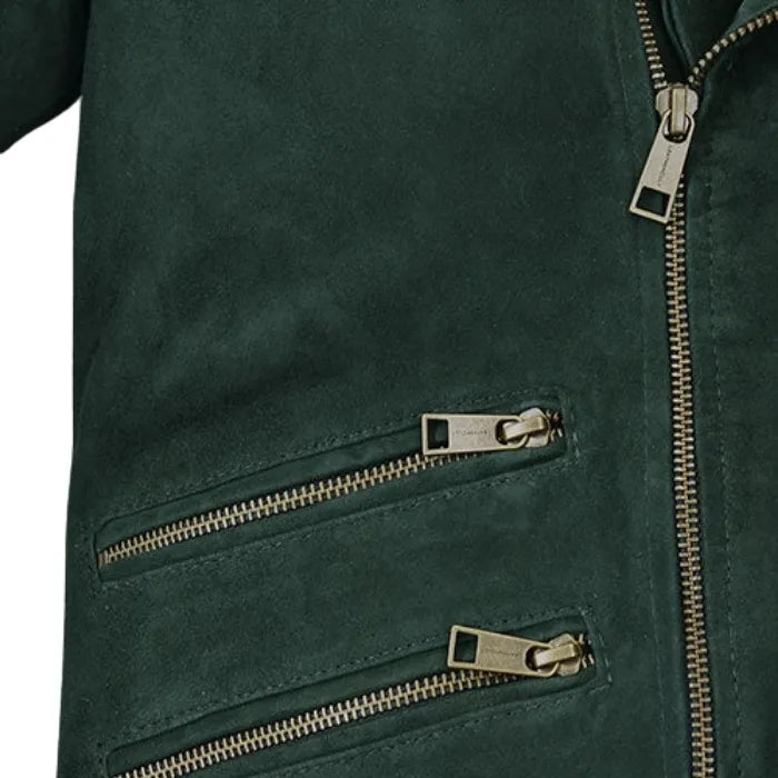 Frontier Timber Green Suede Biker-Style Moto Jacket