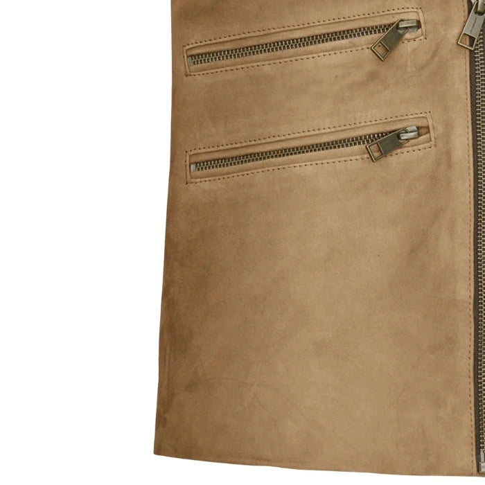 Frontier Sand Suede Biker-Style Moto Jacket