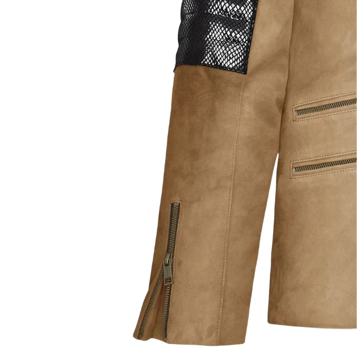Frontier Sand Suede Biker-Style Moto Jacket