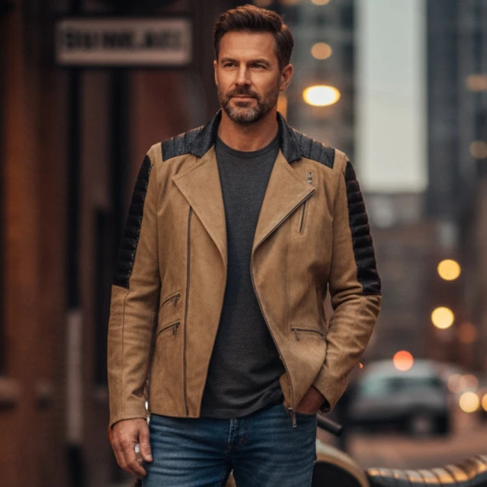 Frontier Sand Suede Biker-Style Moto Jacket