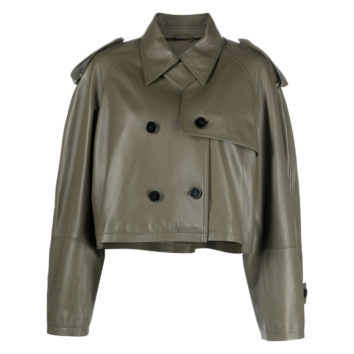 Furon Cropped Leather Trench Jacket