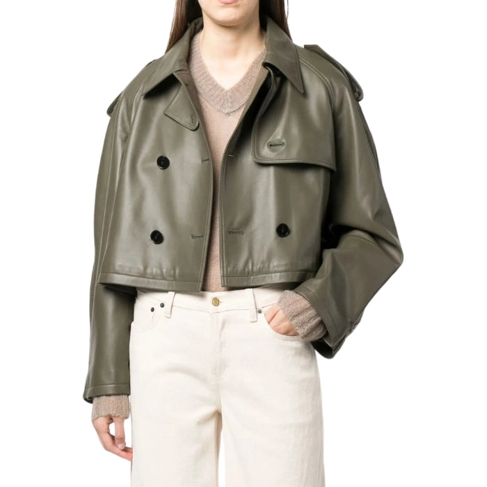 Furon Cropped Leather Trench Jacket
