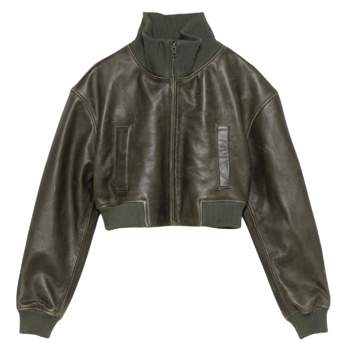 Gavon Leather Cropped Bomber Jacket