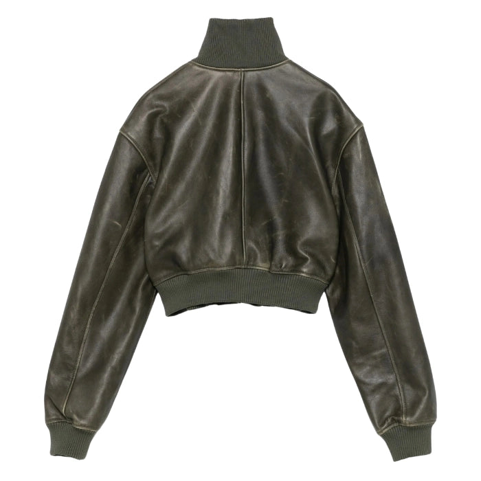 Gavon Leather Cropped Bomber Jacket