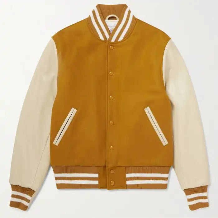 Prescott Gold Wool & Beige Leather Varsity Jacket