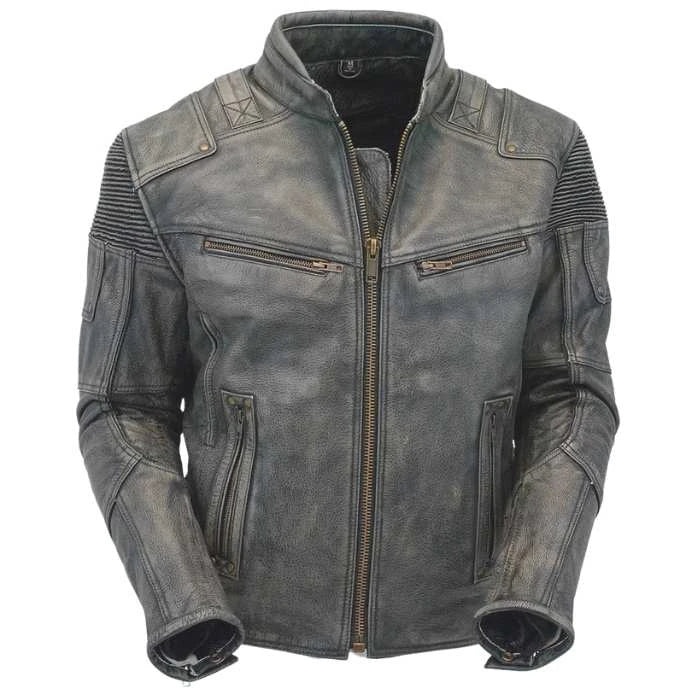 Men's Vintage Gray Zippered Vent Biker Jacket