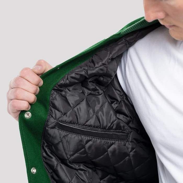 Green Wool Body & Black Leather Sleeves Varsity Jacket