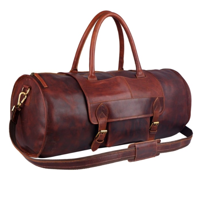 Handcrafted Soft Vintage Brown Leather Duffle Bag