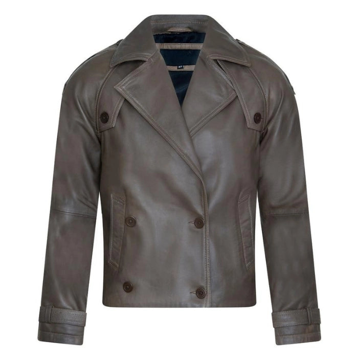 Havrix Cropped Oversized Trench Leather Jacket