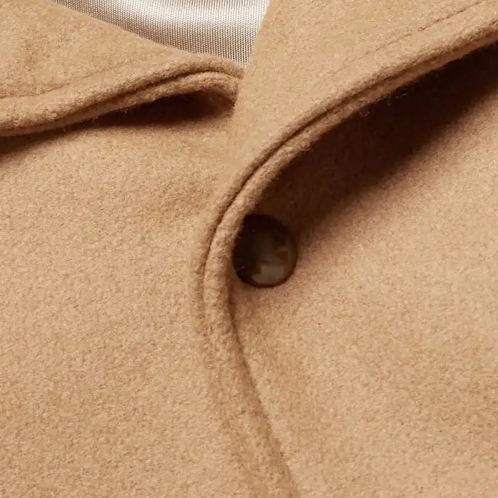 Hayes Camel Wool Varsity Jacket with Beige Leather Detail