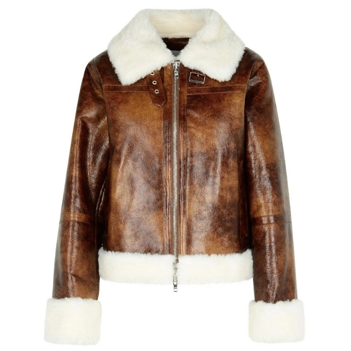 Helvani Women's Soft Sheepskin Shearling Leather Jacket