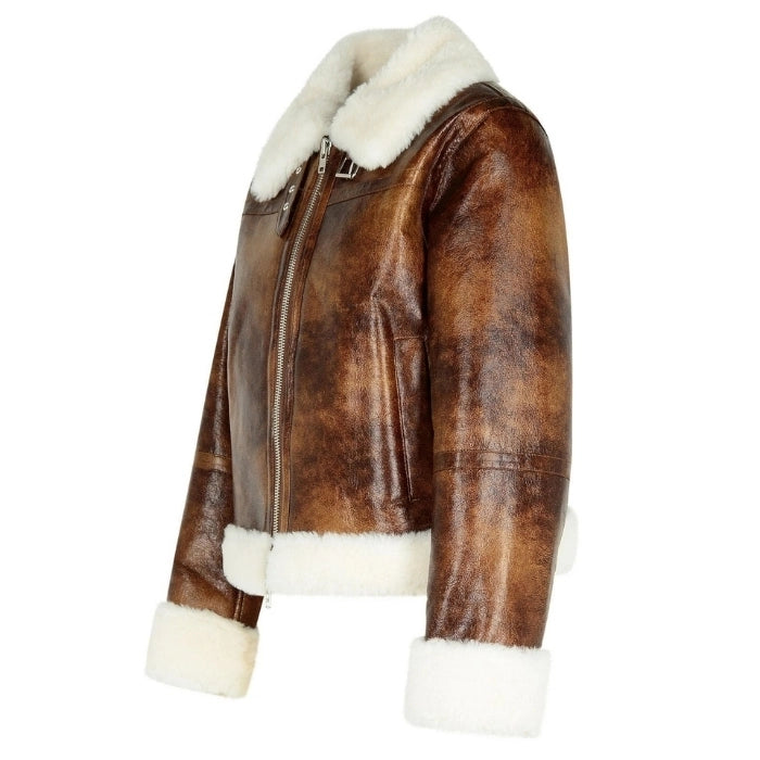 Helvani Women's Soft Sheepskin Shearling Leather Jacket