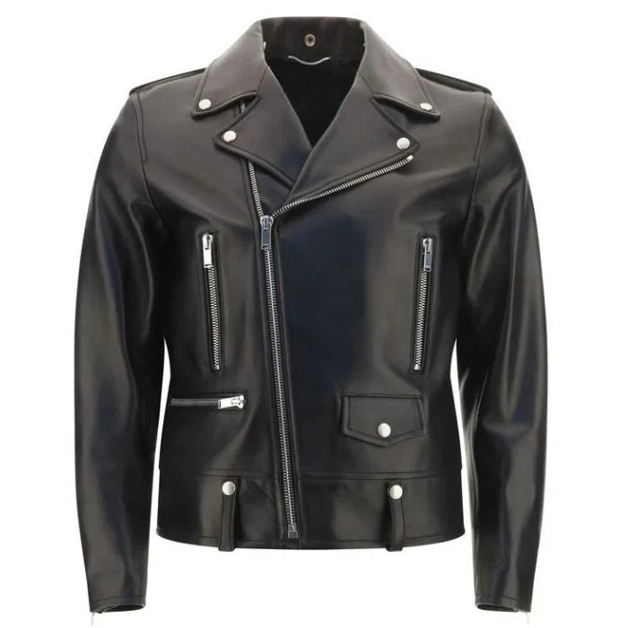 Iconic Black Leather Biker Jacket High-Fashion Appeal