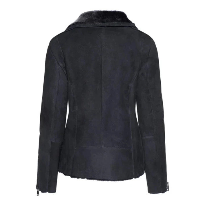 Inkoryn Black Shearling Straight Moto Leather Jacket