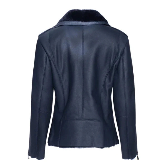 Inkoryn Blue Shearling Straight Moto Leather Jacket