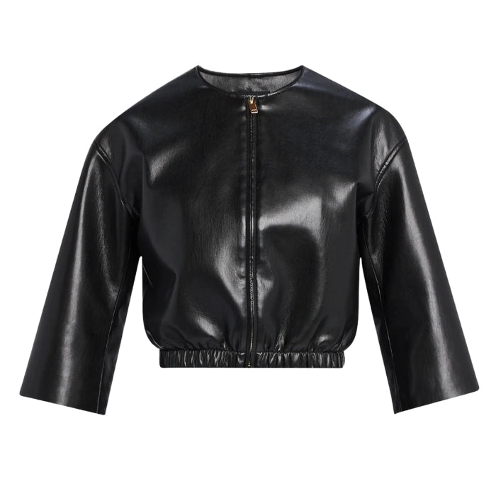 Ivorix Cropped Leather Bomber Jacket