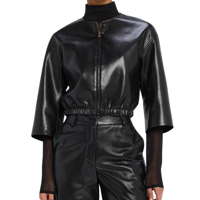 Ivorix Cropped Leather Bomber Jacket