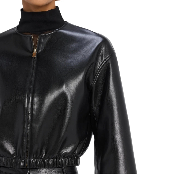 Ivorix Cropped Leather Bomber Jacket