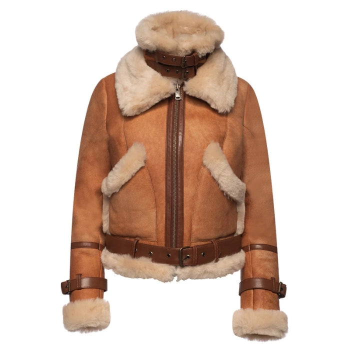 Jurelle Women's Vintage Shearling Bomber Jacket