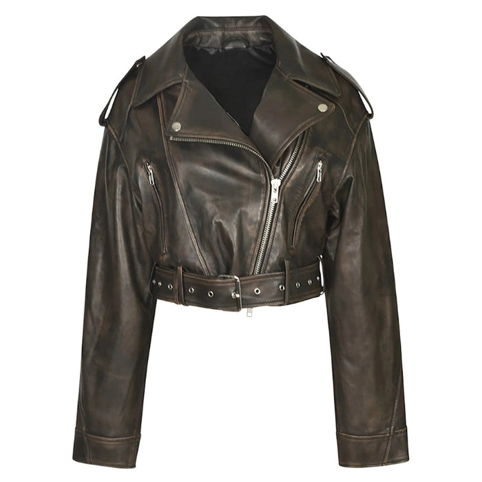 Kavon Distressed Cropped Biker Jacket