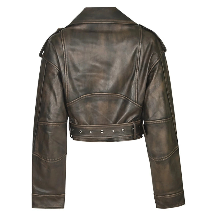 Kavon Distressed Cropped Biker Jacket