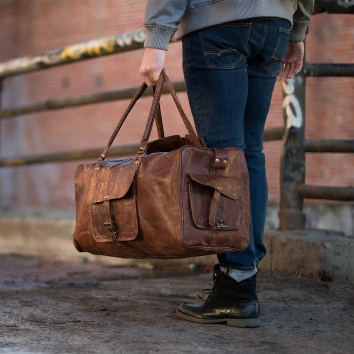 Large Vintage Leather Duffle Bag